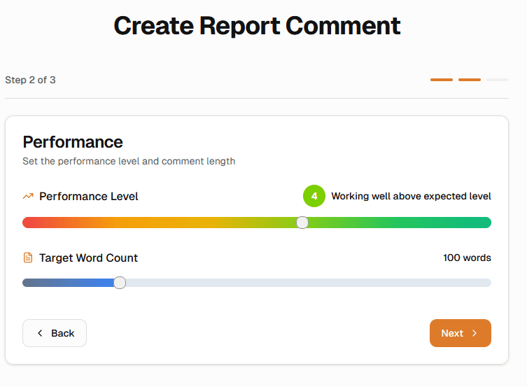 Set level and length screen of WA School Reports